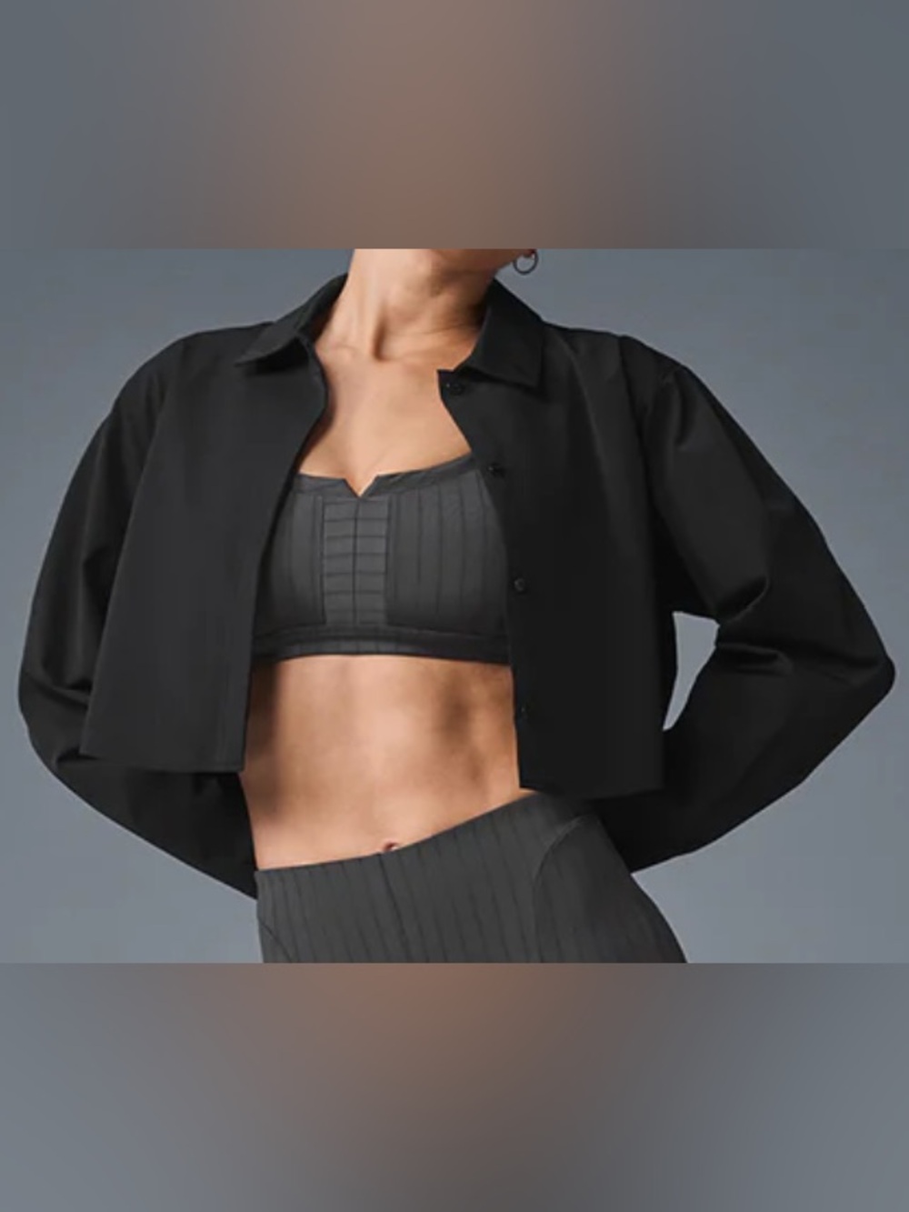 Alo Yoga Cropped Take Me Out Button-Up in Black